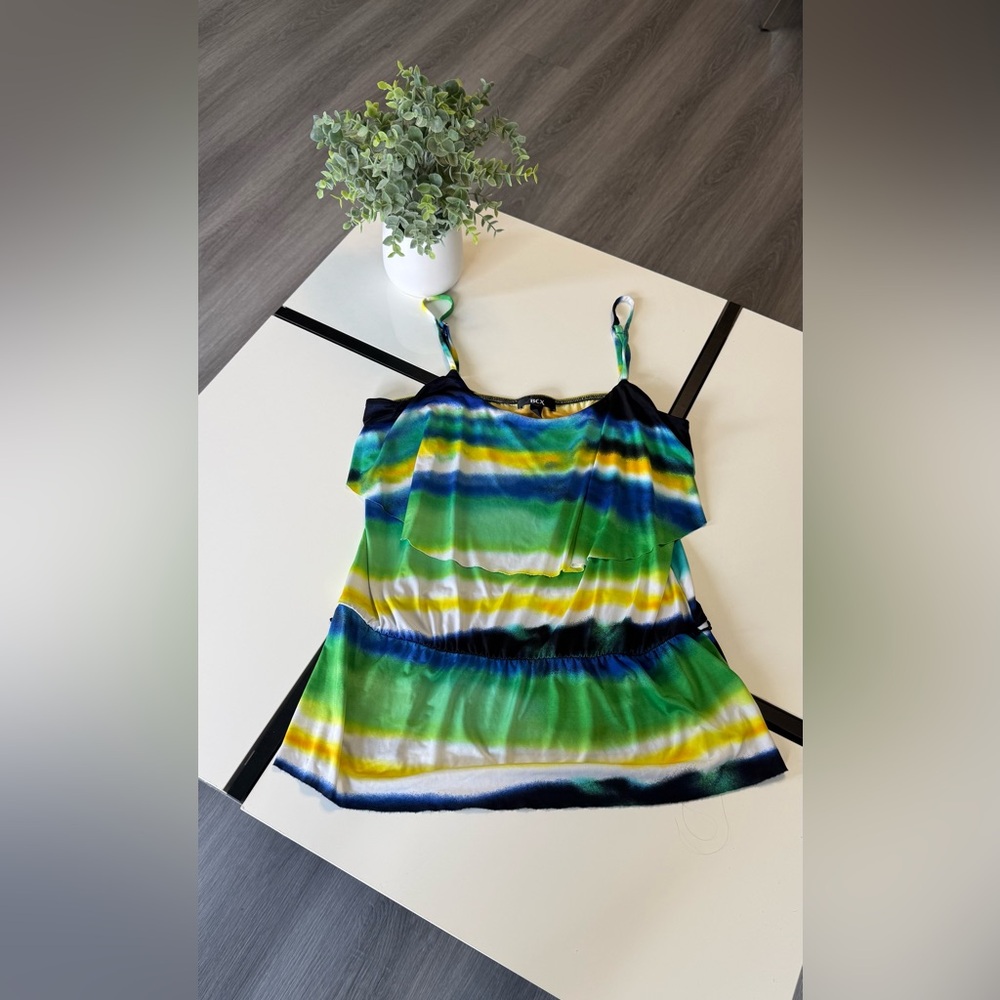 BCX Y2K Aesthetic Ruffle Tank Top - Watercolor Abstract Print - Size L - Picture 2 of 4